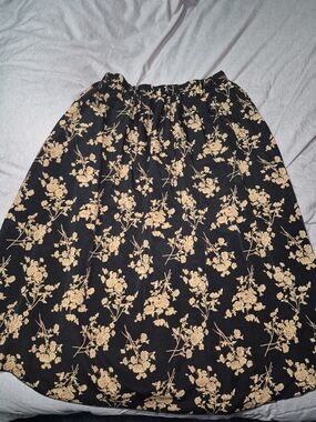 Black A-Line Skirt with Gold Floral Print